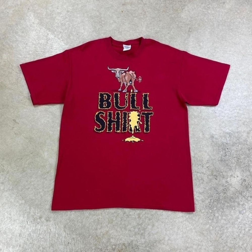 Vintage Bull Sh*t Shirt Size Large Red Funny Parody‎ Animal Farm